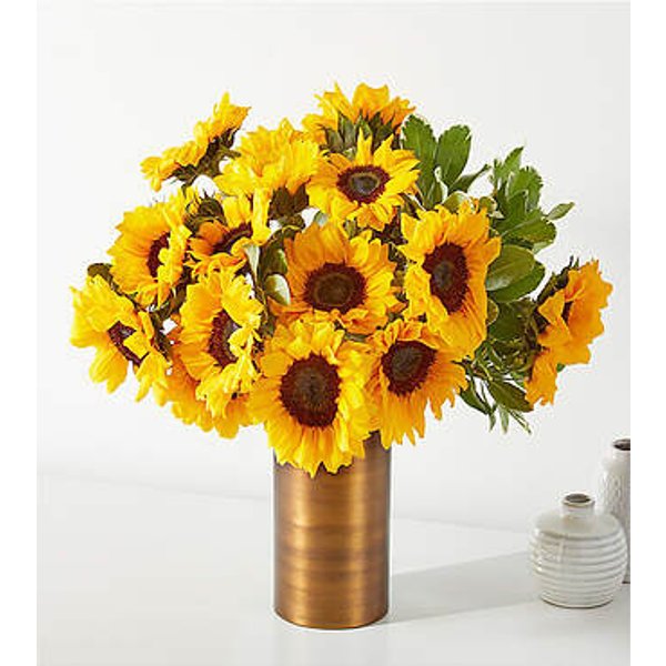 Honey Bee Sunflower Bouquet - 15 Stems with Copper Vase - FedEx