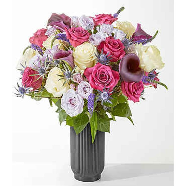 Garden Goddess Bouquet - Deluxe with Black Fluted Vase - FedEx