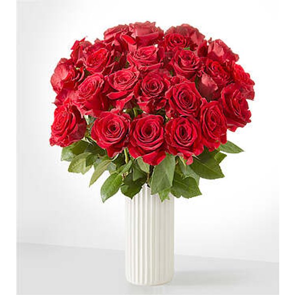 Red Rose Bouquet - 24 Roses with Ceramic Vase - FedEx