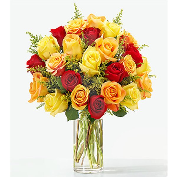 Sunlit Fall Rose Bouquet - 24 Roses with Vase - FedEx