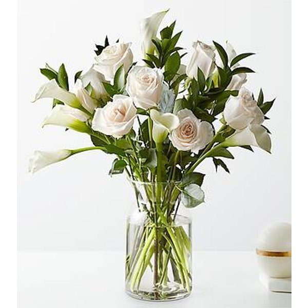Vision in Ivory Rose and Calla Lily Bouquet - Premium with Vase - FedEx