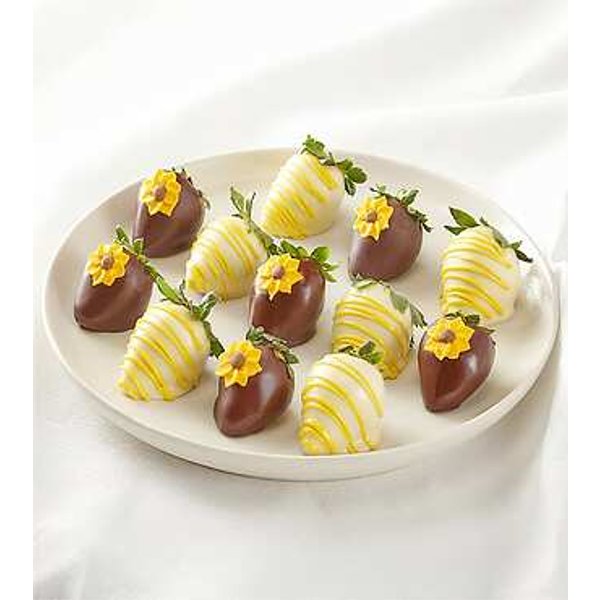Full Dozen Sunny Days Belgian Dark Chocolate - Covered Strawberries - FedEx