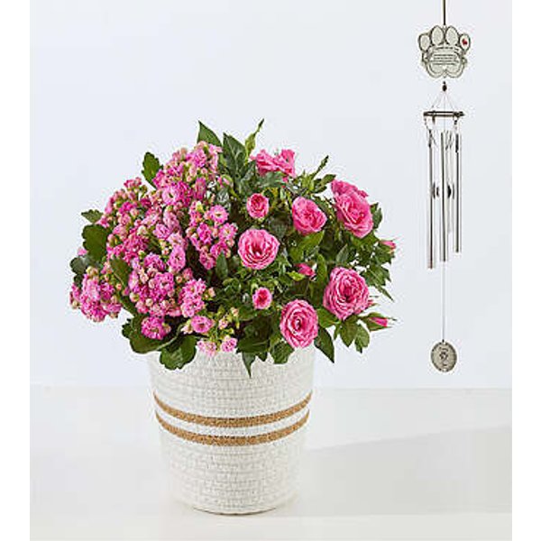 Pet Memorial Wind Chime with Garden - Pink Garden - FedEx