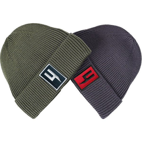 Trendy Unisex Knit Beanie Hat - Stretchy Winter Warm Hat With Ear Flaps, Cotton Blend, Streetwear Style, Black/Grey/Army Green With White/Red Label