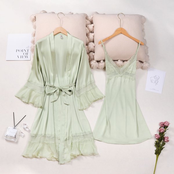 Women's Sleepwears Pajamas Women's Suspender Skirt Nightgown Sexy Lace Two-Piece Set High-End Suit-image