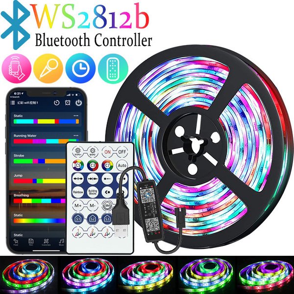 Bande Lumineuse Led Intelligente WS2812B 5 V Usb Rvb 5050, Changement De Couleur, ContrôLe Par Application Bluetooth, 18 Led/M, Pour DéCoration IntéRieure, Configuration De Jeux, RéTroéClairage Tv.-image
