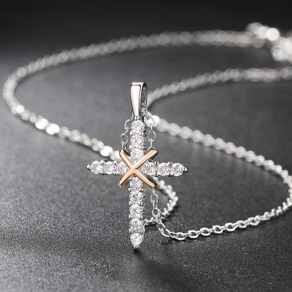 Unisex hot selling full zircon cross pendant necklace for women color separated electroplating new jewelry