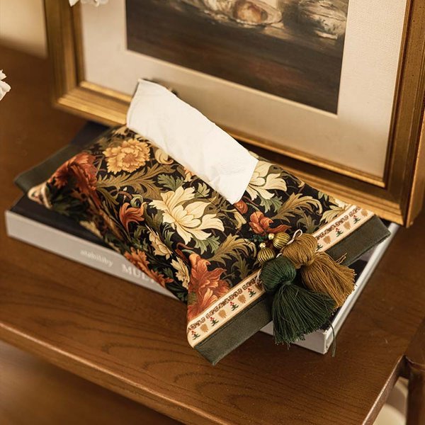 Elegant Jacquard Tissue Box Cover – Polyester Fabric Napkin Holder For Living Room, Bedside & Car (Floral Pattern, Dustproof)