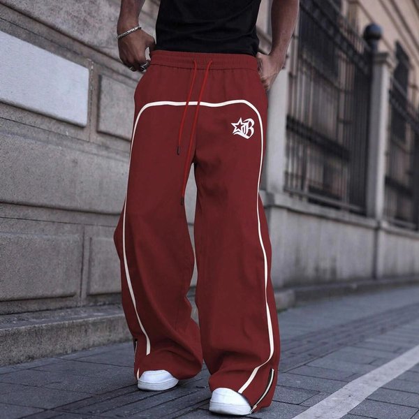 Unisex All-Season Loose-Fit Pants – Streetwear Minimalist Print (Breathable Polyester, Elastic Waist, Oversized Silhouette, 3D Graphic Art)