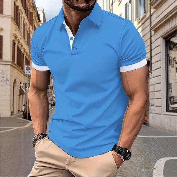 Men's Slim-Fit Color Block Polo Shirt – Breathable Polyester Short-Sleeve Top With Contrast Collar (S-8xl, 20+ Colors, Casual & Sporty Style)
