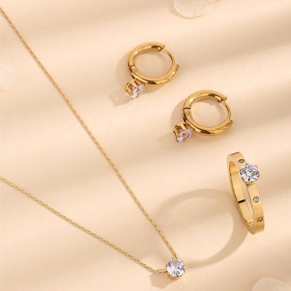 Casual Simple Style Round Titanium Steel Plating Inlay Glass Jewelry Set-image