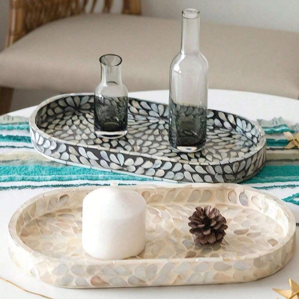 French Light Luxury Style Home Tea Oval Natural Shell Candle Storage Tray Living Room Entrance Decoration-image