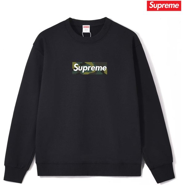 SUPREME Black Camo Box Logo Chest Print Crew Neck Sweatshirt