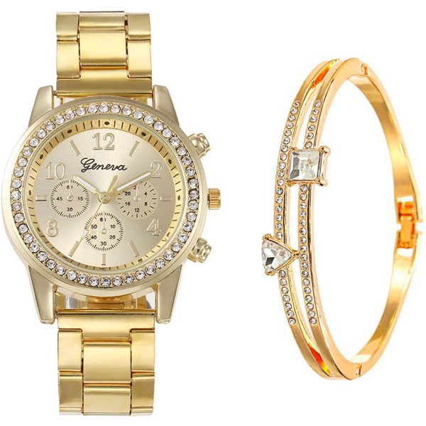 Men's Watches Source Luxury Diamond Business Steel Belt Ladies Gift Box Set Fashion All Match Trendy Quartz Watch-image