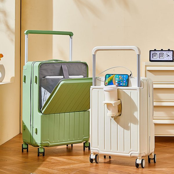 Luggage Wide Trolley Luggage Front Opening Box Women's Trolley Case 24 Inch Large Capacity Password Travel Leather Suitcase-image