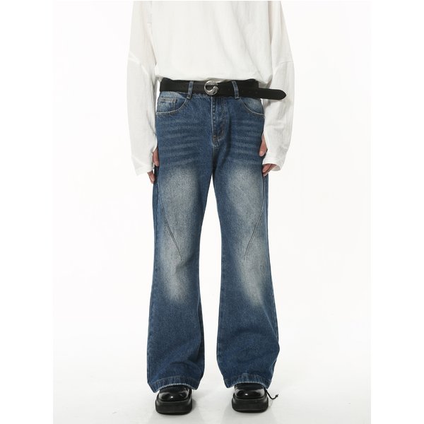 Men's Clothing | Autumn New Arrivals Style Retro Slim Flared Spliced Denim Pants-image