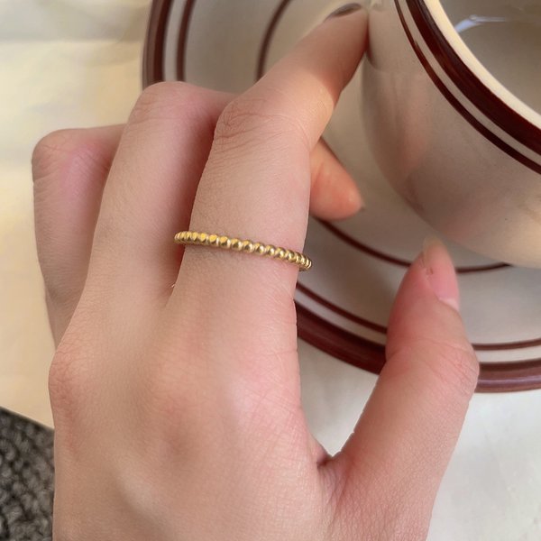 Women's Jewelry - Minimalist Stackable Ring Set, 18K Gold Plated Stainless Steel Geometric Ball Bead Rings For Everyday Elegance, Sizes 5-10-image