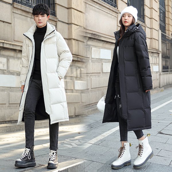 Unisex Long Winter Coat With Hood, Warm Down Jacket For Men & Women, Fashionable Korean Style Overcoat, Cold Weather Outerwear-image