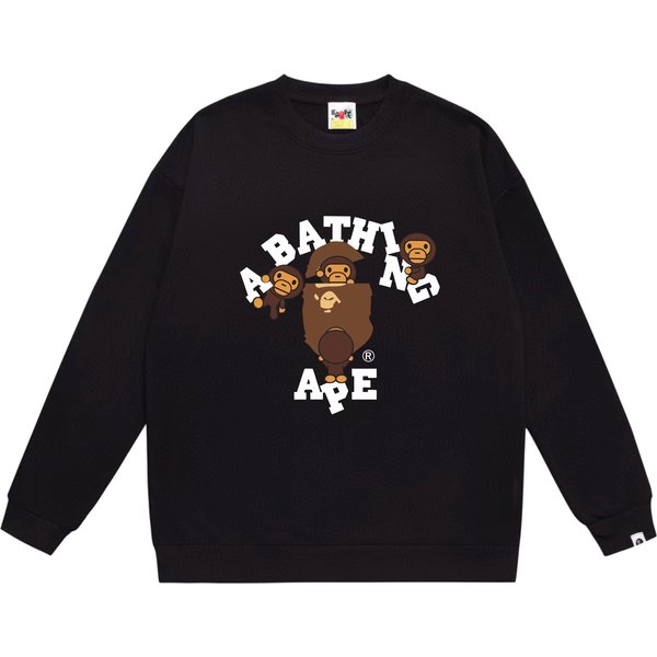 A BATHING APE Urban Black Crewneck Sweatshirt Stylish Urban Pullover