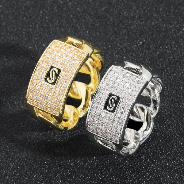 Hip Hop Men's Geometric Zircon 14K Gold Full Diamond Cuban Chain Design Trendy Ring-image