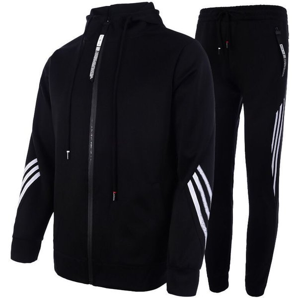 Men's Clothing Men's Casual Sports Hooded Suit Zipper Three Bars Sweater Trousers