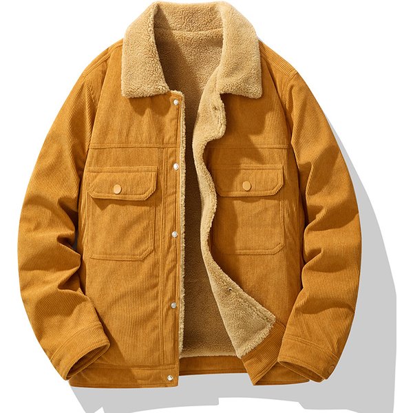 Veste En Velours CôTelé Pour Homme Avec Doublure Polaire - Manteau D'hiver Chaud Pour Homme, Coupe AjustéE, DéContracté, Confortable Et éLéGant (Noir, Vert ArméE)-image