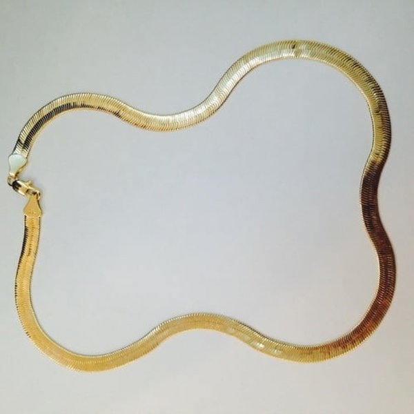 Unisex 14K Gold Herringbone Flat Necklace 20"