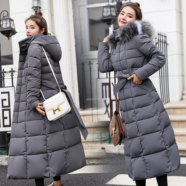 Women's Slim Padded Jacket With Over Knee Coloured Fur Collar And Large Size Warm Jacket Jacket-image