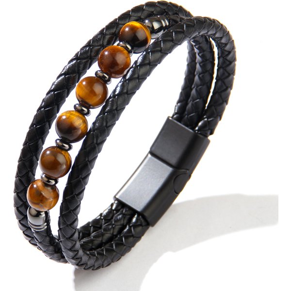 Men's Jewelry Bracelet Personality Versatile Multi Layer Braided Leather Pu Leather Bracelet Men's Colorful Bead Bracelet-image