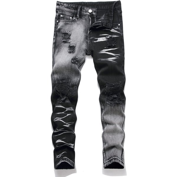 Mother & Kids High Street Children's Clothing Elastic Black Straight Leg Ripped Denim Trousers-image