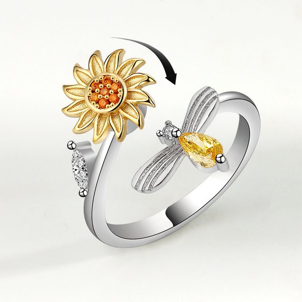 New Fashion Versatile And Minimalist Sunflower Rotating Ring For Women To Relieve Anxiety And Relieve Stress Sunflower Opening Ring-image
