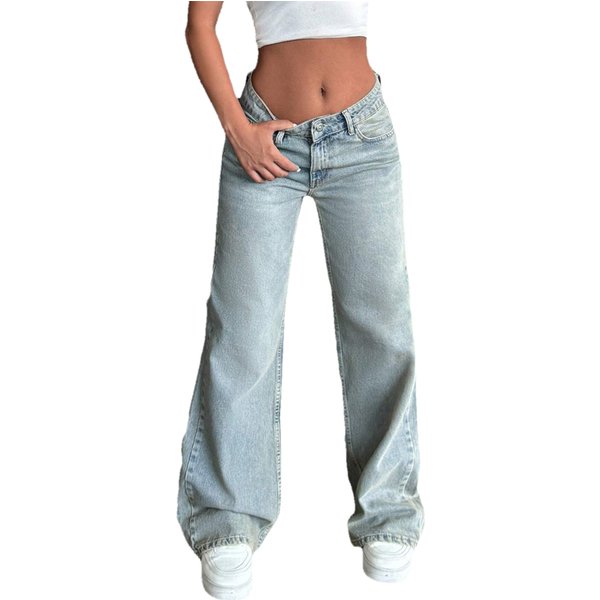 Low-Rise Flared Jeans For Women - Stretchy Wide Leg Denim Pants With High Elasticity (Light Blue)-image
