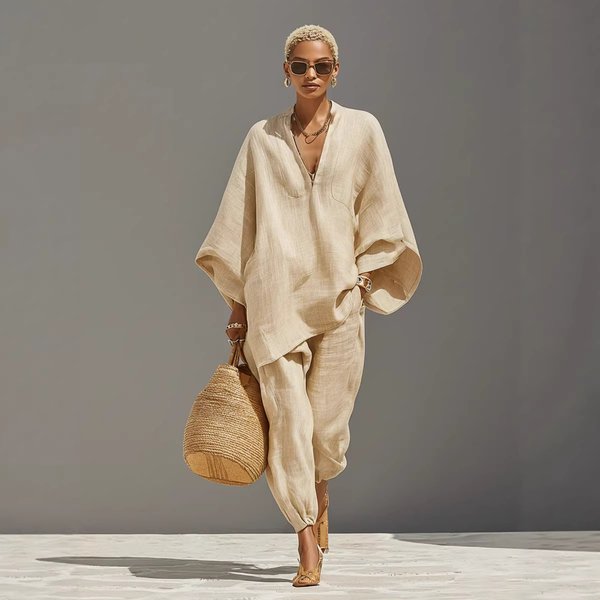 Women's Clothing Women's Casual Style Batwing Sleeve V Neck Relaxed Loose Fit Suit Spring Summer Fashion For Formal & Casual For Women-image