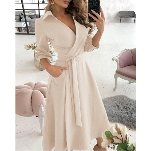 Women's spring and summer fashion long-sleeved V-neck printed hip-lifting dress