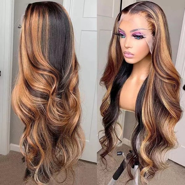 Ladies Wig Long Curly Hair Wig Piano Color Lace Headgear Highlight 13*4 Lace Wig-image