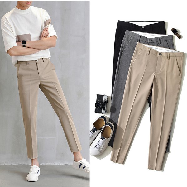 Men's Slim Fit Stretch Dress Pants – Tapered Ankle-Length Trousers For Business Casual (Black/Gray/Khaki, 28-34, Wrinkle-Resistant & Lightweight)-image