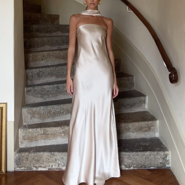 Women's Clothing Temperament Satin Evening Dress Suspenders Dress Dress Female