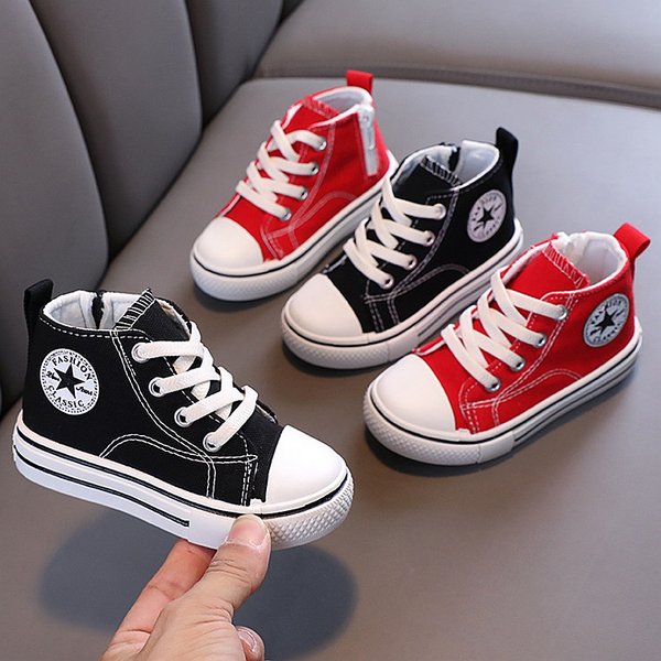 Shliang Toddler Kids Canvas Shoes High Top Side Zipper Slip On Comfort Sports Shoes Breathable Soft Bottom Non Slip Casual Board Shoes Y0036-image