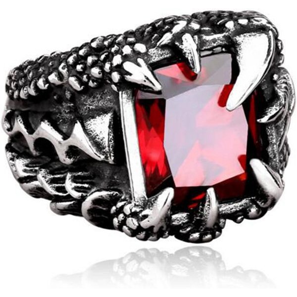 Hot Selling Domineering Retro Ring Chinese Style Ruby Dragon Claw Ring Stainless Steel Gem Dragon Ring-image