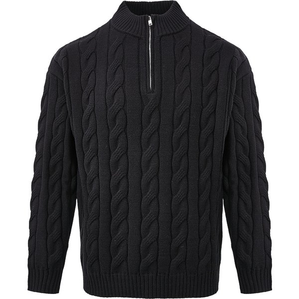 Relaxed Cable-Knit Sweater – British-Inspired Chunky Half-Zip Pullover For Men & Women (Oversized Fit, Gray/Black/Beige, )-image