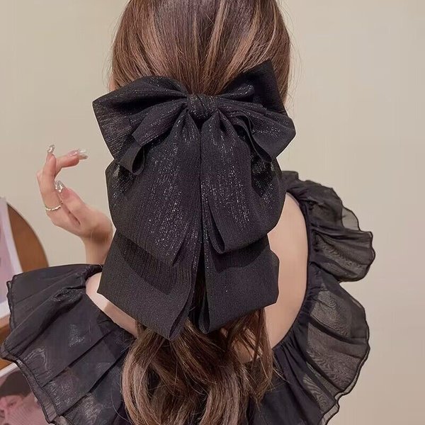 Black Oversized Bow Streamer Hair Clip Temperament Hair Clip Back Head Grab Clip Headwear Lady-image
