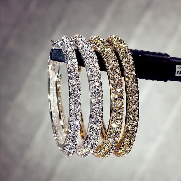 Exaggerated Diamond Studded Double Row Large Circle Street Dance Hip-Hop Earrings, Earrings, Bridal Earrings-image