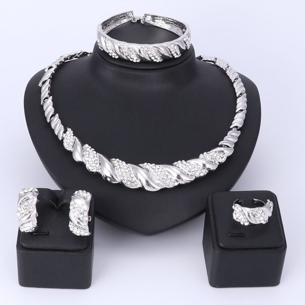 Women Nigerian Wedding African Beads Crystal Bridal Necklace Earring Ring Ethiopian Jewelry Sets-image