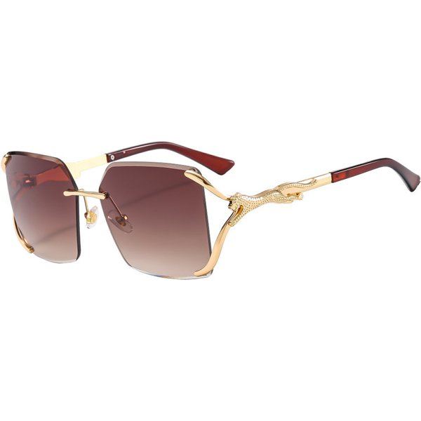 Ladies' Frameless New Cut Edge Sunglasses, Metal Leopard Legs, Personalized Sunglasses, Fashionable Large Frame Glasses Selection-image