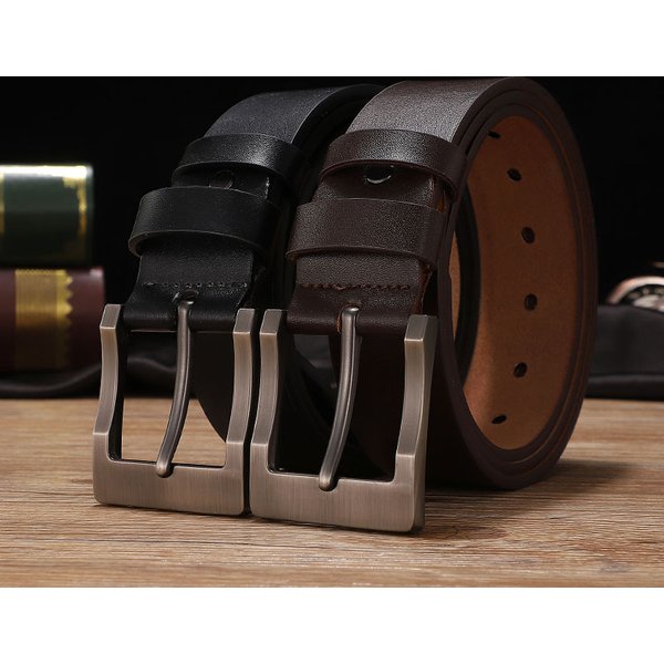 Men's Belt New Cow Two Layer Pin Buckle Belt Youth Belt Casual Belt-image