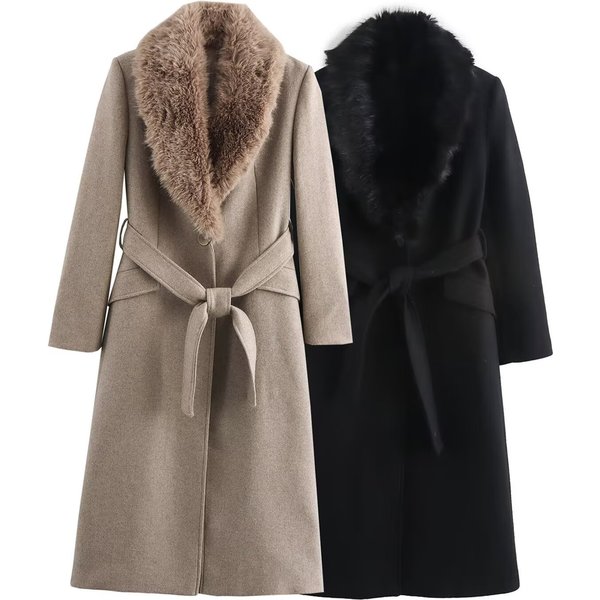 "Women's Long Lapel Wool Coat Winter Street Fashion Outerwear Classic Elegant Warm Overcoat"-image