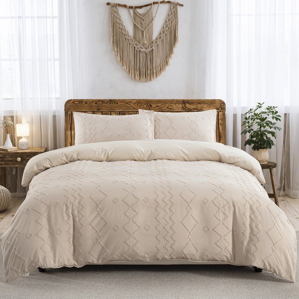 Embroidery Diamond Light Khaki Quilt Cover Home Textile Bedding Three Piece Set
