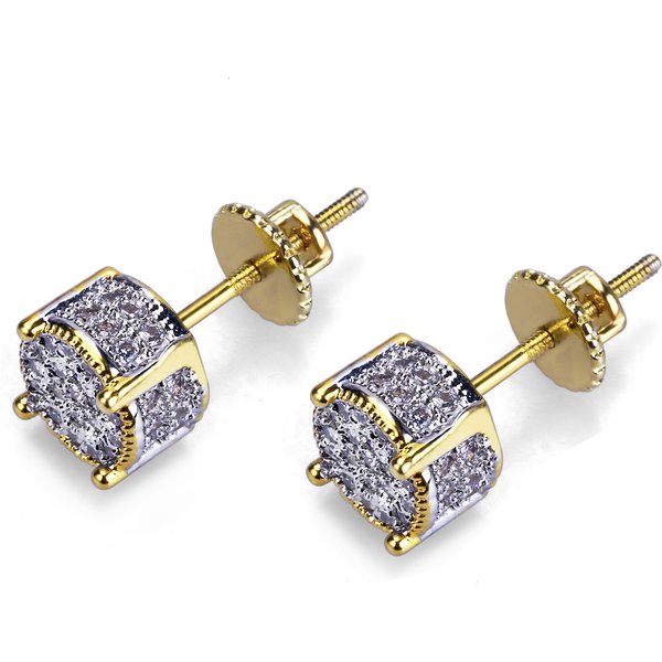 Women's Jewelry Hip Hop Style Round Cubic Zirconia Earrings With 925 Silver Backs In Two-Tone Design For Men And Women-image