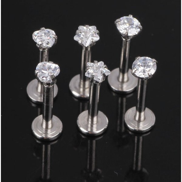 Flash Diamond Zircon Tragus Cartilage Nail Lip Nail Gemstone 316 Ear Bone Nail Tragus Nail Ear Nail Human Body Puncture-image