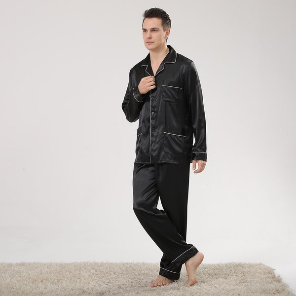 Men's Printed Silk Pajamas Long-Sleeved Large-Size Home Clothes Suit Ice Silk Summer Pajamas Men-image